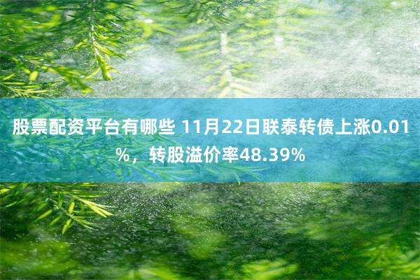 股票配资平台有哪些 11月22日联泰转债上涨0.01%，转股溢价率48.39%