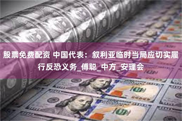 股票免费配资 中国代表：叙利亚临时当局应切实履行反恐义务_傅聪_中方_安理会